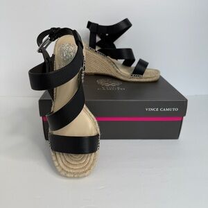 Vince Camuto Black Wedge Espadrilles with Ankle Strap